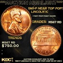 ***Auction Highlight*** 1961-p Lincoln Cent Near Top Pop! 1c Graded GEM++ Unc RD By USCG (fc)