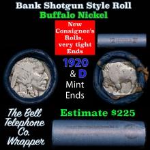 Buffalo Nickel Shotgun Roll in Old Bank Style 'Bell Telephone' Wrapper 1920 & d Mint Ends