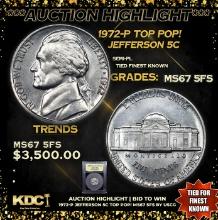 ***Auction Highlight*** 1972-p Jefferson Nickel TOP POP! 5c Graded GEM++ 5fs BY USCG (fc)