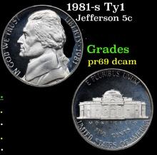 Proof 1981-s Ty1 Jefferson Nickel 5c Grades GEM++ Proof Deep Cameo