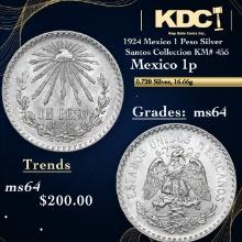 1924 Mexico 1 Peso Silver Santos Collection KM# 455 Grades Choice Unc