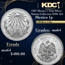 1927 Mexico 1 Peso Silver Santos Collection KM# 455 Grades Choice Unc BY SEGS