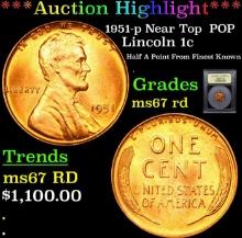 ***Auction Highlight*** 1951-p Lincoln Cent Near TOP POP! 1c Graded GEM++ Unc RD By USCG (fc)