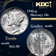 1945-p Mercury Dime 10c Grades GEM+ Unc