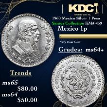 1960 Mexico Silver 1 Peso Santos Collection KM# 459 Grades Choice+ Unc