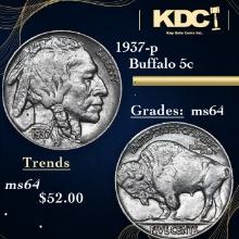 1937-p Buffalo Nickel 5c Grades Choice Unc