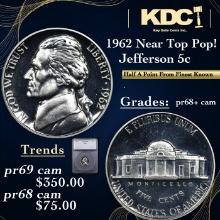 Proof 1962 Jefferson Nickel Near Top Pop! 5c Graded pr68+ cam BY SEGS
