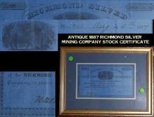 Antique 1887 Richmond Silver Mining Company Stock Certificate