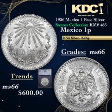 1926 Mexico 1 Peso Silver Santos Collection KM# 455 Grades GEM+ Unc BY SEGS