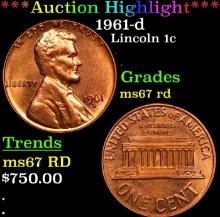 ***Auction Highlight*** 1961-d Lincoln Cent 1c Graded GEM++ Unc RD By USCG (fc)