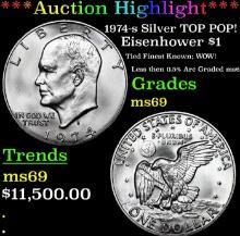 ***Auction Highlight*** 1974-s Silver Eisenhower Dollar TOP POP! $1 Graded ms69 BY SEGS (fc)