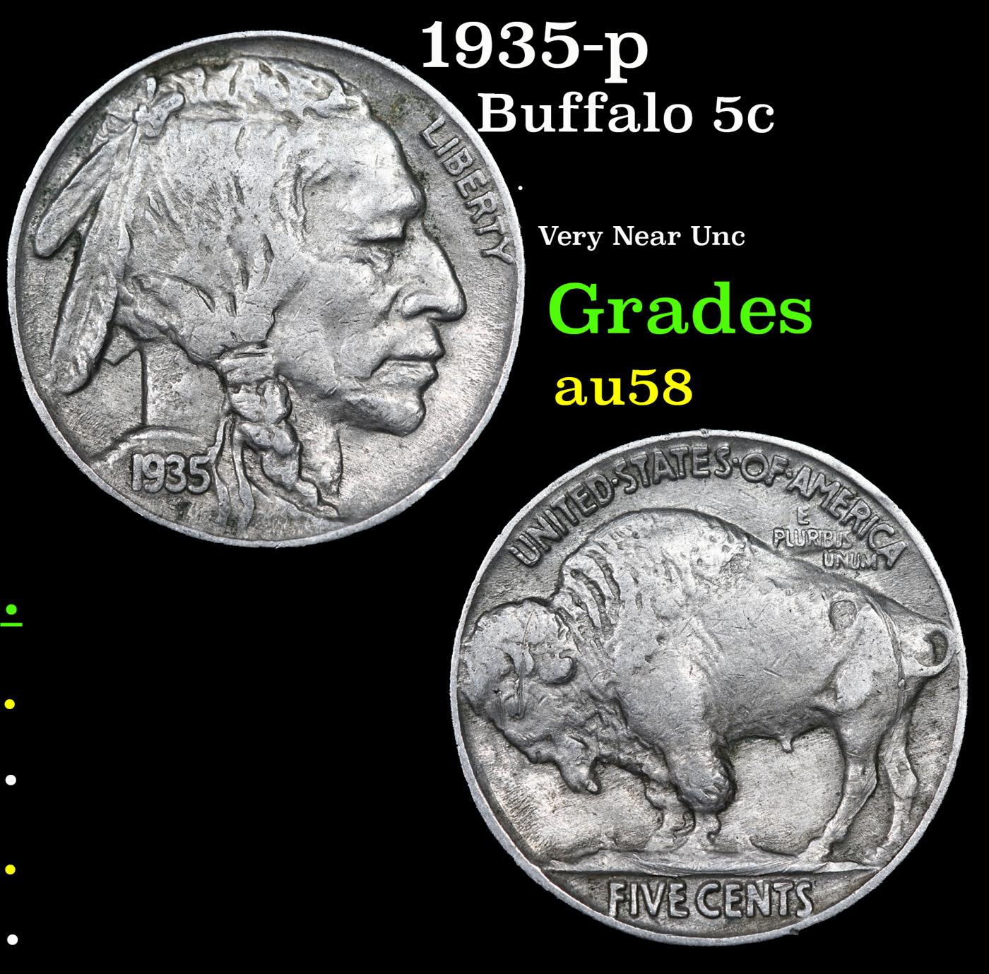 1935-p Buffalo Nickel 5c Grades Choice AU/BU Slider