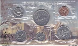 1977 Royal Canadian Mint Uncirculated Prooflike Coin Set, 6 Coins Total, No Envelope