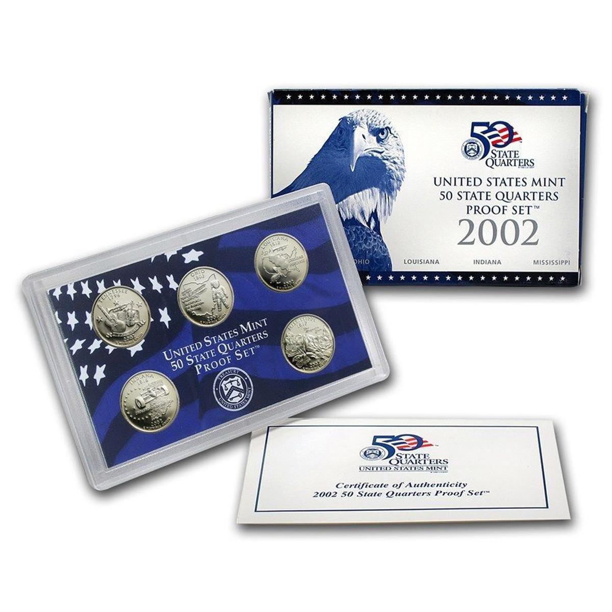 2002 United States Mint Proof Quarters 5 pc set