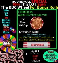 1-10 FREE BU RED Penny rolls with win of this 1996-p SOLID RED BU Lincoln 1c roll incredibly FUN whe