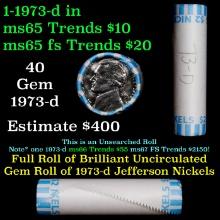 BU Shotgun Jefferson 5c roll, 1973-d 40 pcs Bank $2 Nickel Wrapper OBW