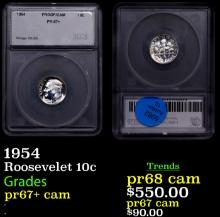 Proof 1954 Roosevelt Dime 10c Graded pr67+ cam BY SEGS