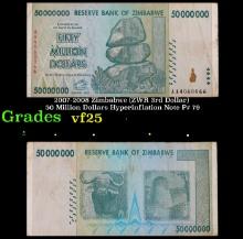 2007-2008 Zimbabwe (ZWR 3rd Dollar) 50 Million Dollars Hyperinflation Note P# 79 Grades vf+