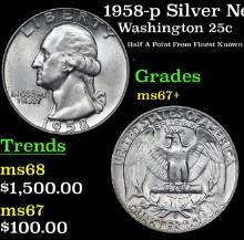 1958-p Washington Quarter Silver Near Top Pop! 25c Graded ms67+ BY SEGS