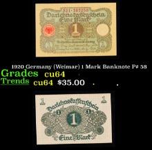 1920 Germany (Weimar) 1 Mark Banknote P# 58 Grades Choice CU
