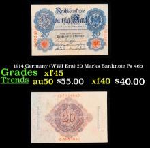 1914 Germany (WWI Era) 20 Marks Banknote P# 46b Grades xf+