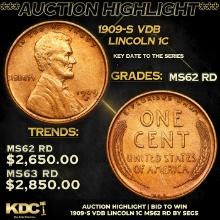 ***Auction Highlight*** 1909-s VDB Lincoln Cent 1c Graded ms62 rd BY SEGS (fc)