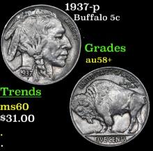 1937-p Buffalo Nickel 5c Grades Choice AU/BU Slider+