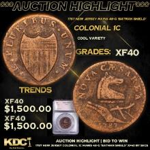 ***Auction Highlight*** 1787 New Jersey Colonial Cent Maris 48-G 'Batman Shield' 1c Graded xf40 By S