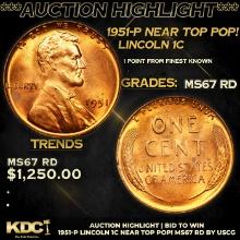 ***Auction Highlight*** 1951-p Lincoln Cent Near Top Pop! 1c Graded GEM++ Unc RD By USCG (fc)