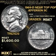 ***Auction Highlight*** 1964-d Jefferson Nickel Near Top Pop! 5c Graded GEM++ Unc By USCG (fc)