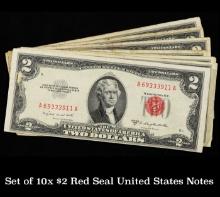 Set of 10x $2 Red Seal United States Notes