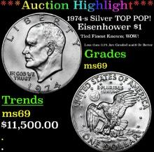 ***Auction Highlight*** 1974-s Silver Eisenhower Dollar TOP POP! 1 Graded ms69 BY SEGS (fc)