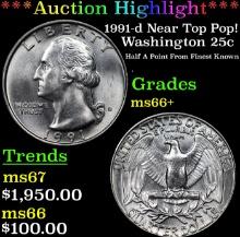 ***Auction Highlight*** 1991-d Washington Quarter Near Top Pop! 25c Graded ms66+ BY SEGS (fc)