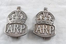 2 Sterling Silver A.R.P. Pins Air Raid Precautions