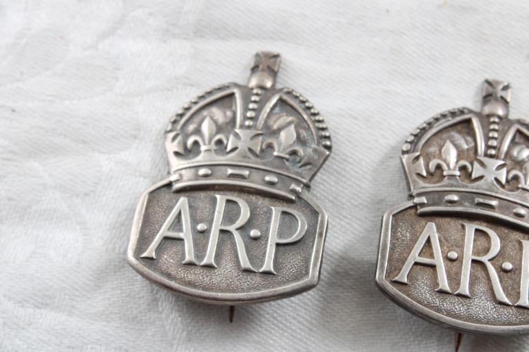 2 Sterling Silver A.R.P. Pins Air Raid Precautions