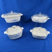 4 Vintage Corning Ware covered casseroles