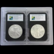 Pair of certified 2021 U.S. American Eagle silver dollars