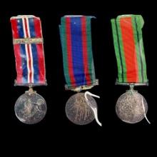 Set of 3 Canada WWII sterling silver military medals with ribbons