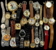 Lot of 23 estate Walt DIsney Mickey Mouse watches & timepieces