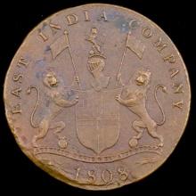 1808 East India Company Madras presidency 20 cash coin