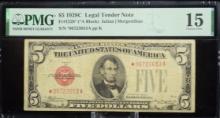 1928C $5 Silver Certificate Red Seal Star 06723653A PMG15