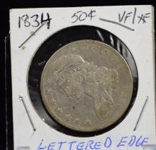 1834 Bust Half Dollar VF Edge Letter