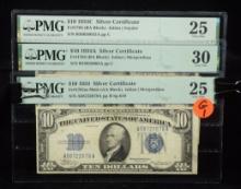 1934 $10 3 Silver Certificates Blue Seal PMG25-30 G1