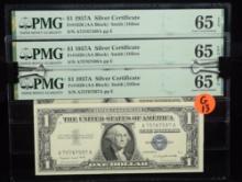 1957A $1 Silver Certificates 3 Notes Consecutive PMG65EPQ G13
