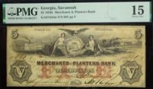 1850 $5 Merchants & Planters Bank GA PMG15