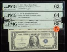 1957 & B $1 Silver Certificates 3 Notes PMG65-63 G16