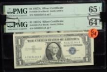 1957A Silver Certificates 2 Notes Consecutive PMG64-65 G24