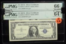 1957A Silver Certificates 2 Notes Consecutive PMG64-66 G26
