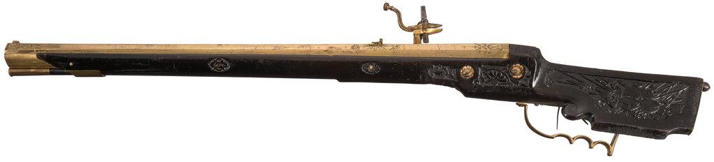 Gilt Engraved Brass Barrel Wheellock Sporting Rifle