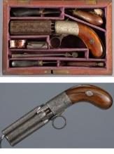 Two Engraved Antique Percussion Pepperbox Pistols
